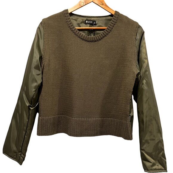 Repeat Mixed Media Sweater, NWT, Olive Green, XL - Picture 1 of 6